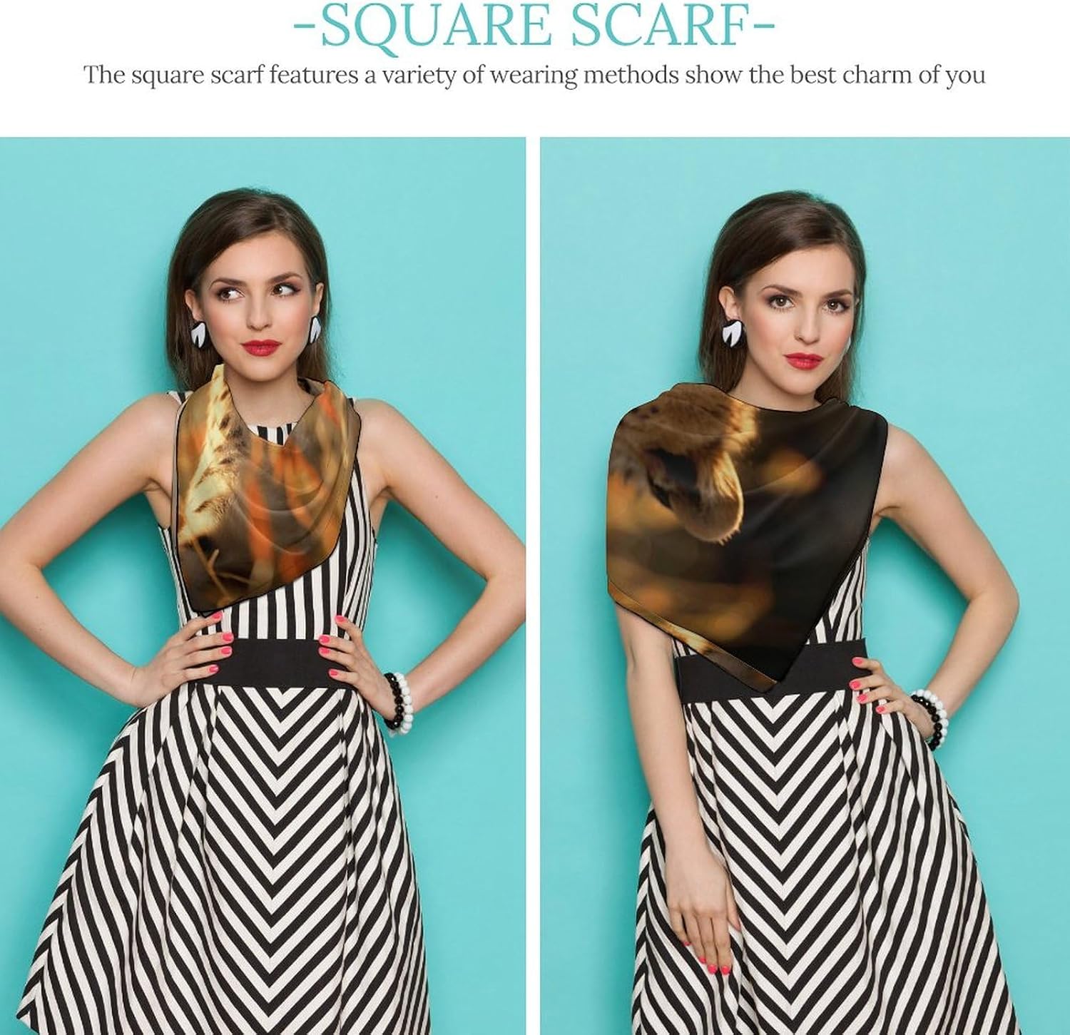 Stylish Cheetah Love Printed Silk Scarves for Men & Women - Fashion Neck Warmer, Windproof Face Scarf. 27x27 Inches.