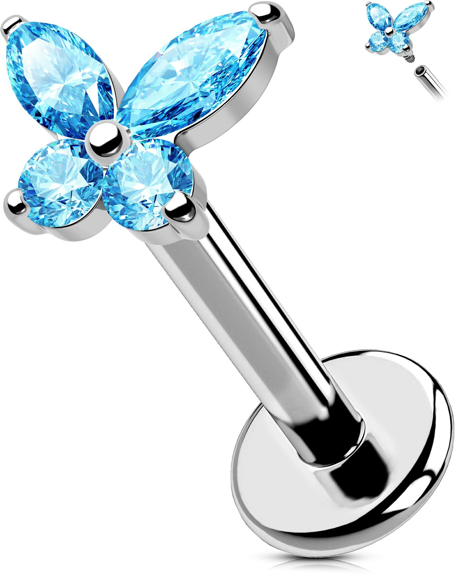 OUFER Body Piercing Labret Earrings: Titanium Lip Stud 16G/1.2mm Internally Threaded Helix Tragus Conch Cartilage Earrings Jewellery Butterfly Medusa Bar 6/8/10/12mm for Women — view 8