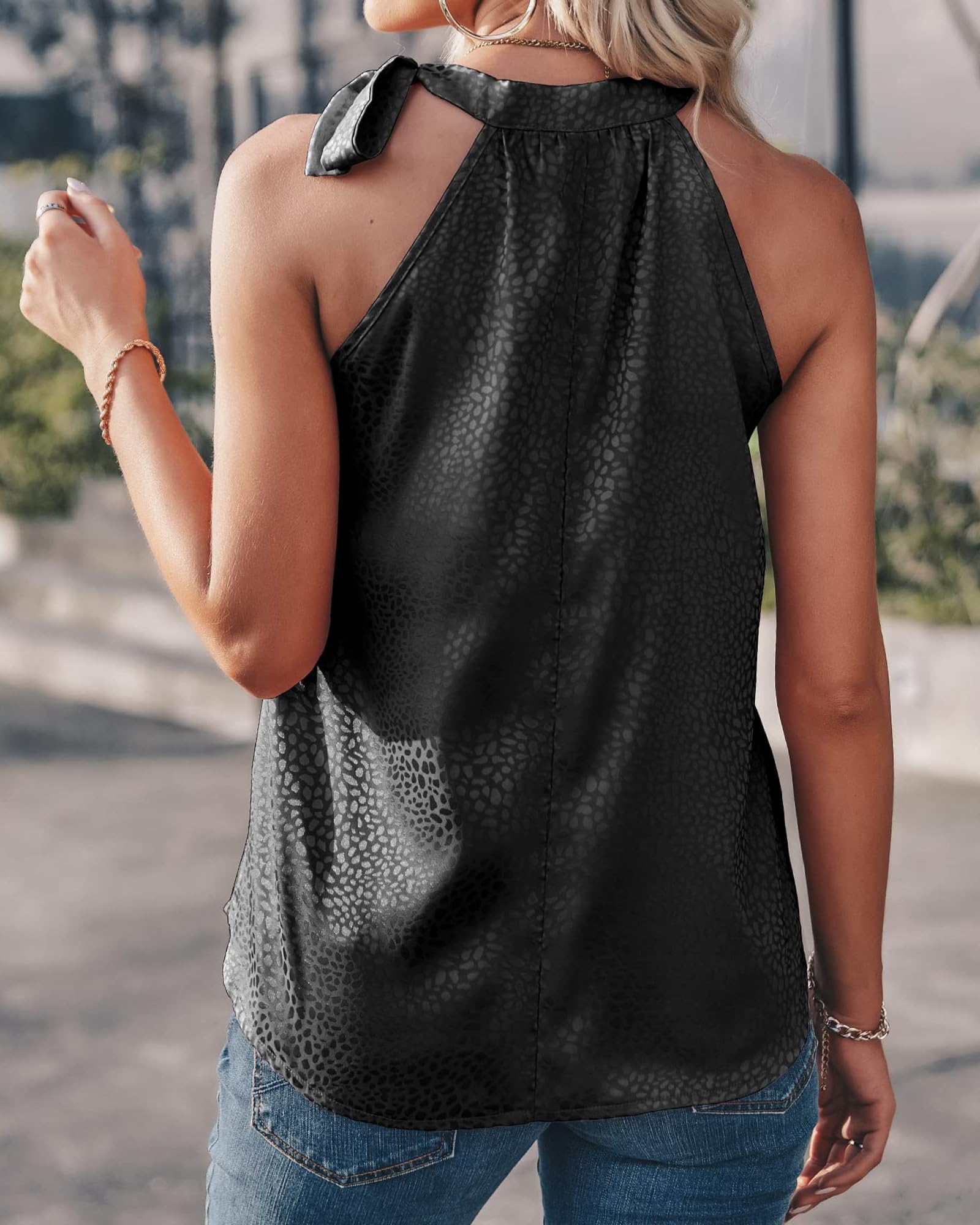 BTFBM Women Sleeveless Tie Mock Neck Summer Tops Loose Casual Side Bow Satin Halter Tank Top Blouse Shirts