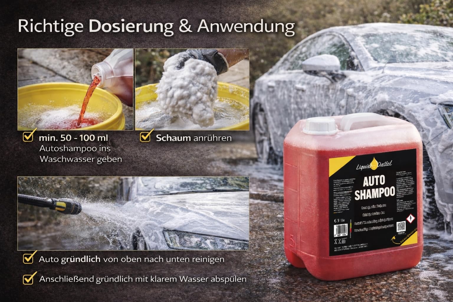 Liquid Outlet Autoshampoo 4x 5L – Hochkonzentriertes Auto Shampoo mit Kirschduft & Nanotechnologie – Lackschonendes Autowaschmittel & Schaumreiniger – Made in Germany