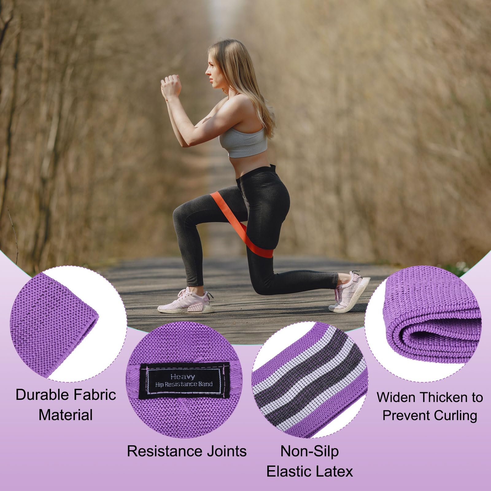 PATIKIL 12 fasce di resistenza antiscivolo per allenamento, in tessuto, elastiche, per esercizi di fitness, per donne e uomini, fianchi e gambe (livello 3, S/M/L)