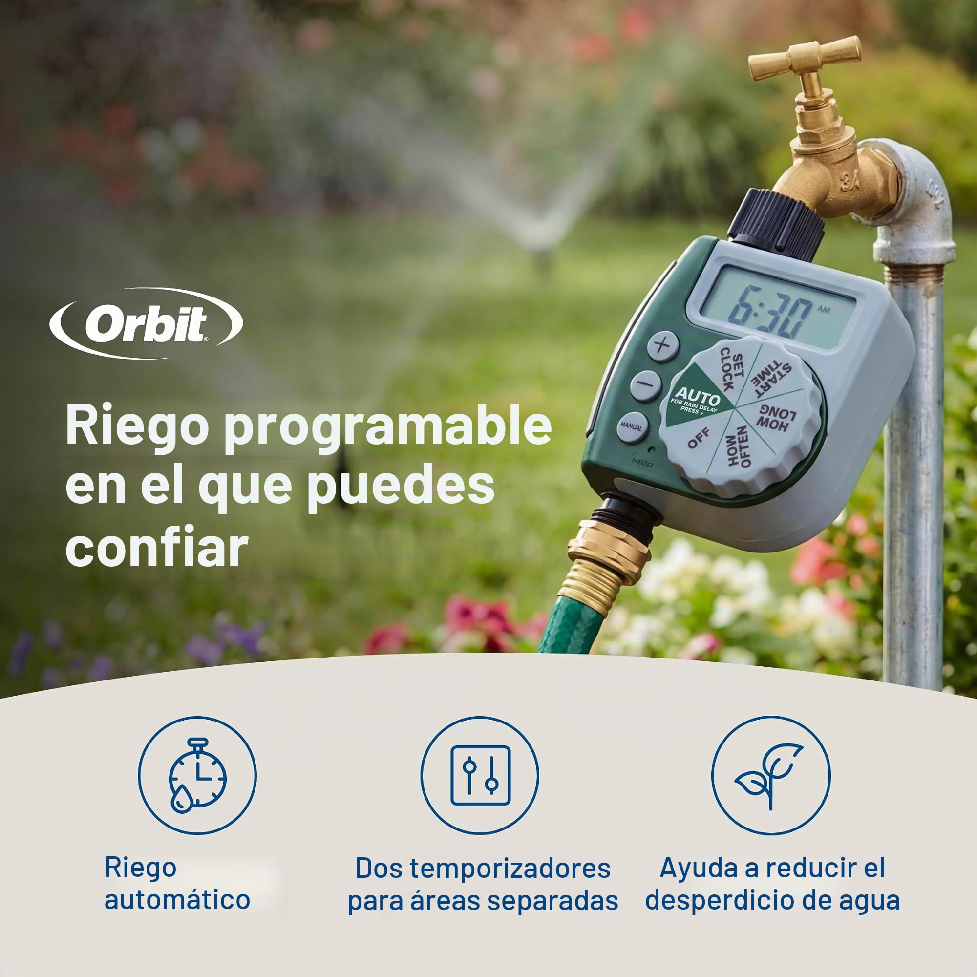 Orbit 62067 Temporizador Digital programable de riego de Manguera de 1 Salida, Paquete de 2