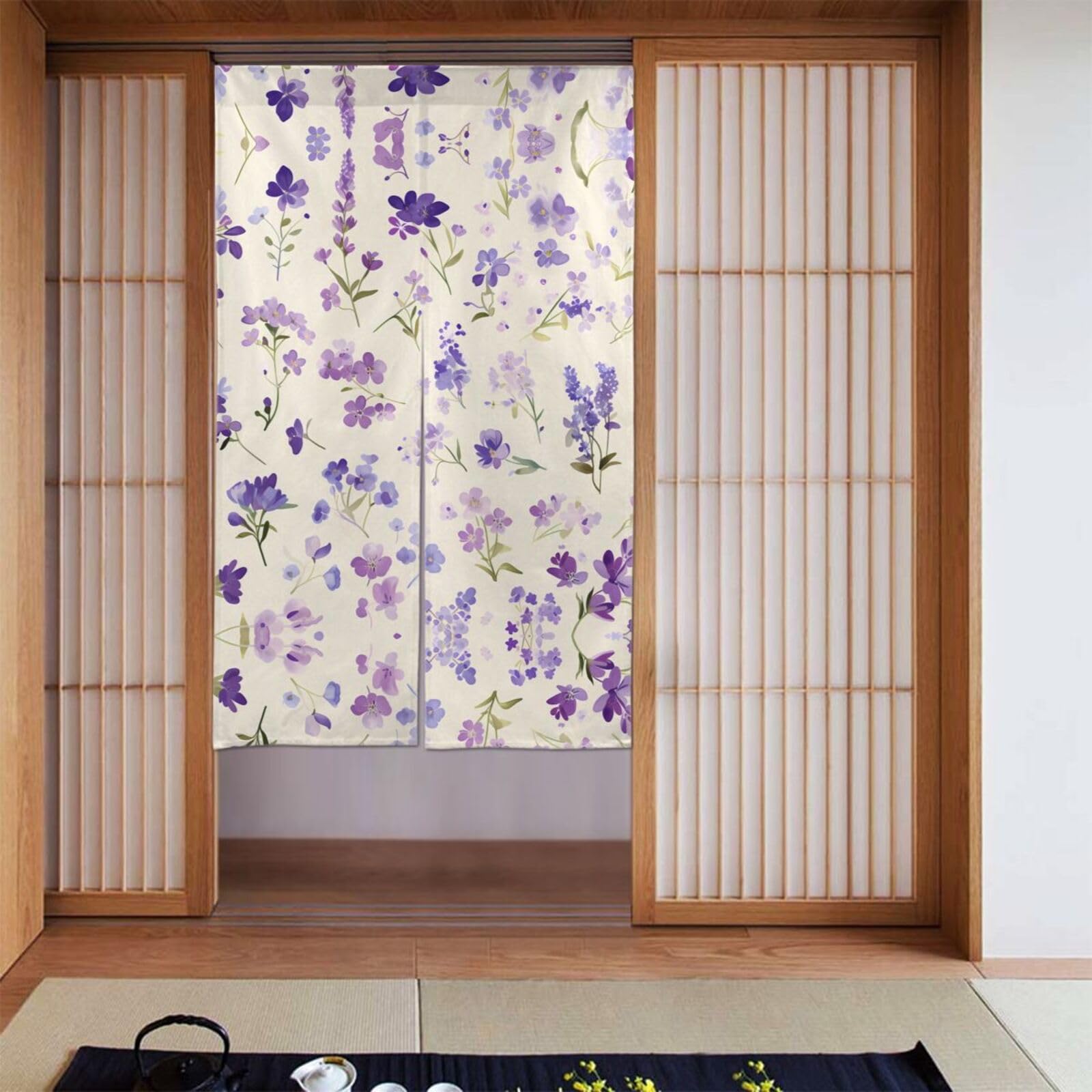 Rideaux fleurs violettes lavande lot de 2 séparateurs de pièce et de porte 86x142 cm