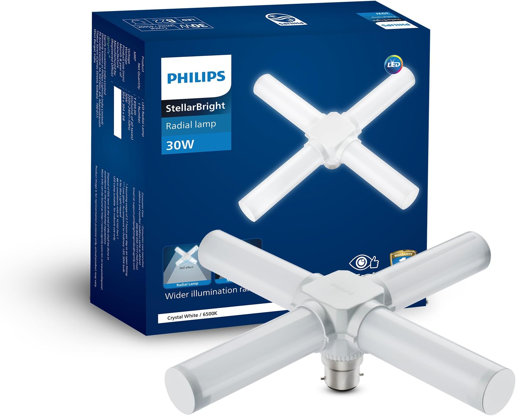 30-Watts B22 LED White Radial Bulb, Cool White(Pack of 1)