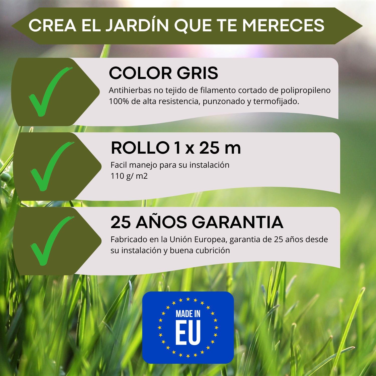 Geocelda estabilizador de Grava Gravilla para Caminos, entradas a garajes, decoración de Exteriores 100% Polipropileno (Geotextile 100% PP 110 gm2 (1x25-25 m2))