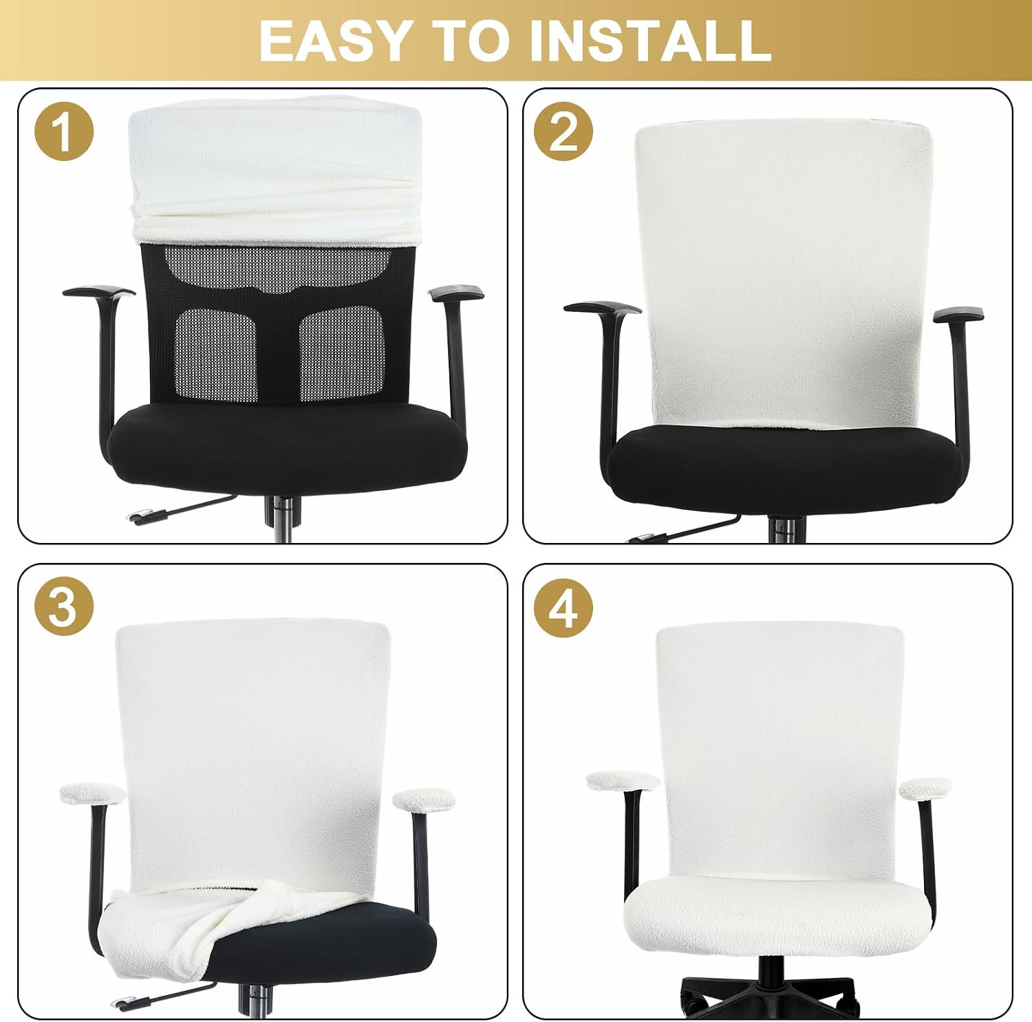 Tallew 4 Pcs Office Chair Covers Set Computer Universal Stretchable Protective Chair Seat Covers Desk Armrest Slipcovers Pads Office Cushion Backrest for Rotating (Cream,Lamb Fleece)