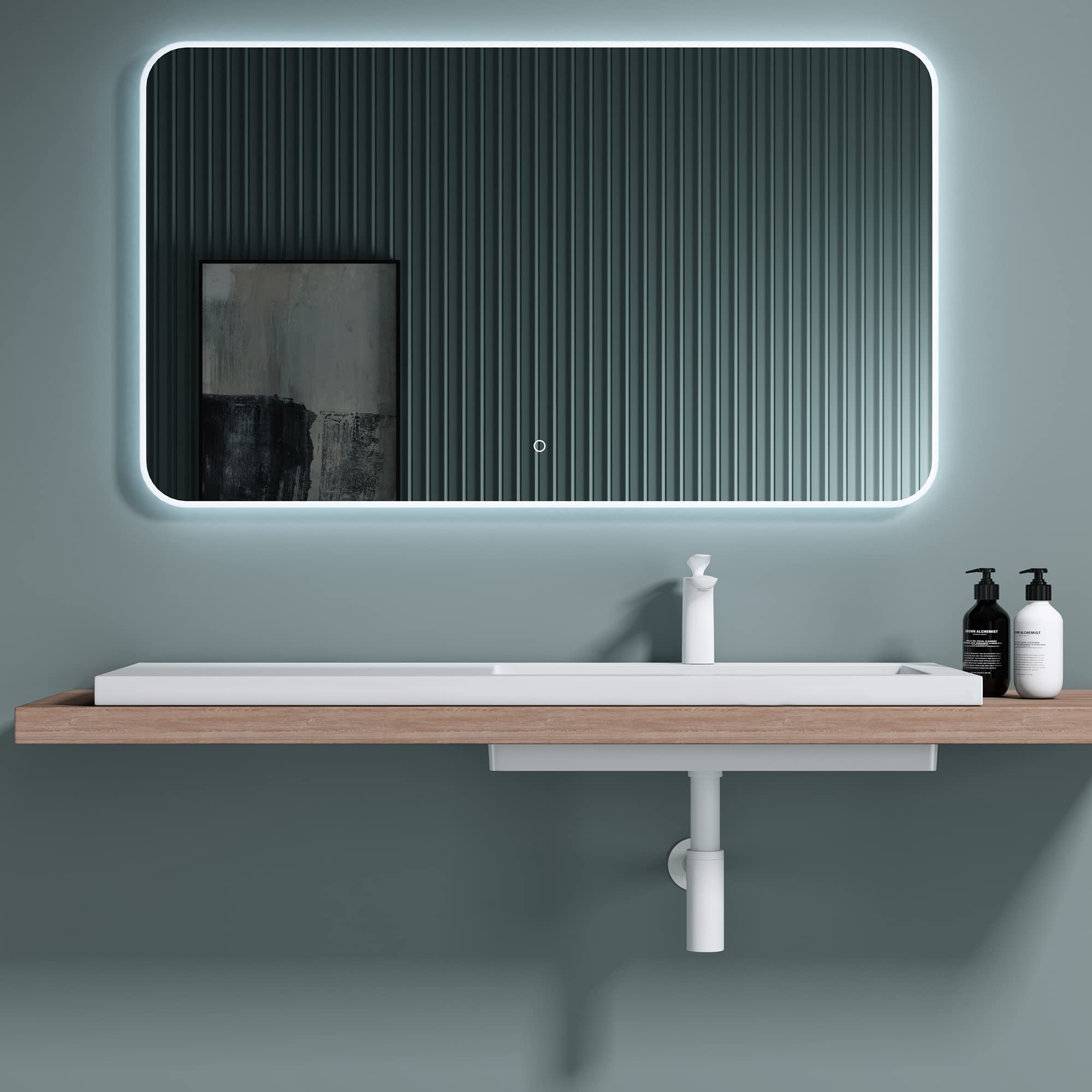 doporro Lavabo Empotrado de Mármol Fundido 120x46x13,5 cm, Lavabo Derecho Blanco con Encimera Amplia y Orificio para Grifo, Diseño Moderno, Conexión DIN, Colossum820