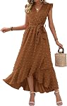 BTFBM Women V Neck Summer Dress 2026 Cap Sleeve Swiss Dot Boho Flowy Ruffle Slit Beach Party Long Maxi Cocktail Dresses