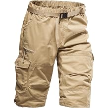 Mylldey Mens Cargo Shorts 3/4 Relaxed Fit Mens Running Shorts 7 Pockets Elastic Waist Cotton Hiking Shorts