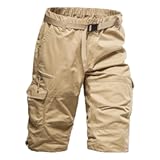 Men&apos;s Cargo Shorts 3&sol;4 Relaxed Fit Mens Running Shorts 7 Pockets Elastic Waist Cotton Hiking Shorts