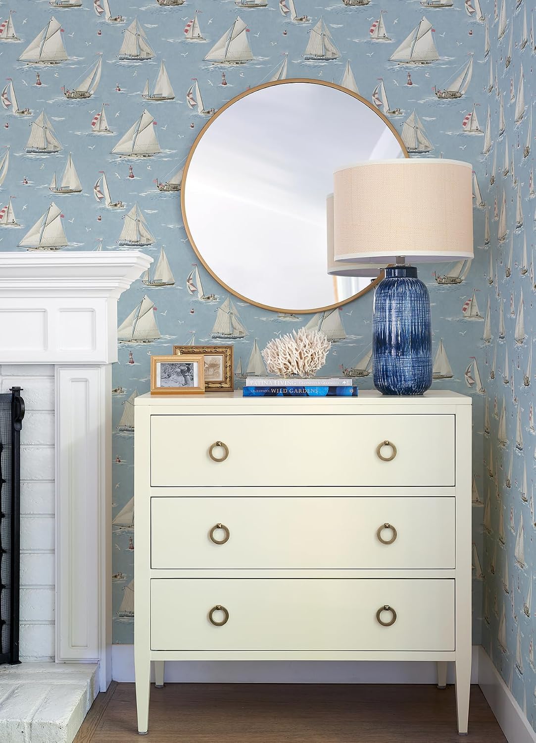 Chesapeake Leeward Light Blue Sailboat Wallpaper, 4071-71034