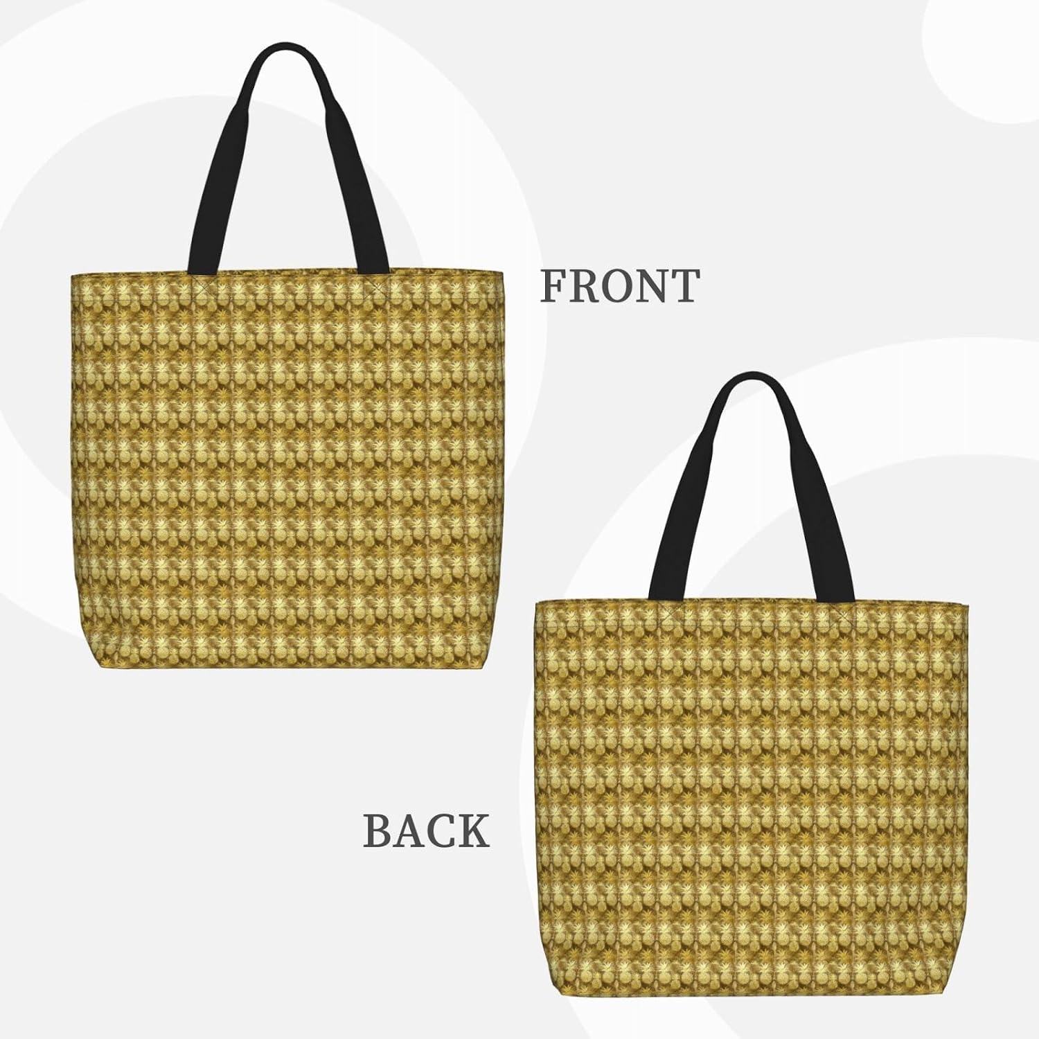 Gold Pineapple Background Print Eco-Friendly Tote Lightweight Grocery Bag Daily Commuting Travel Beach Gym Use