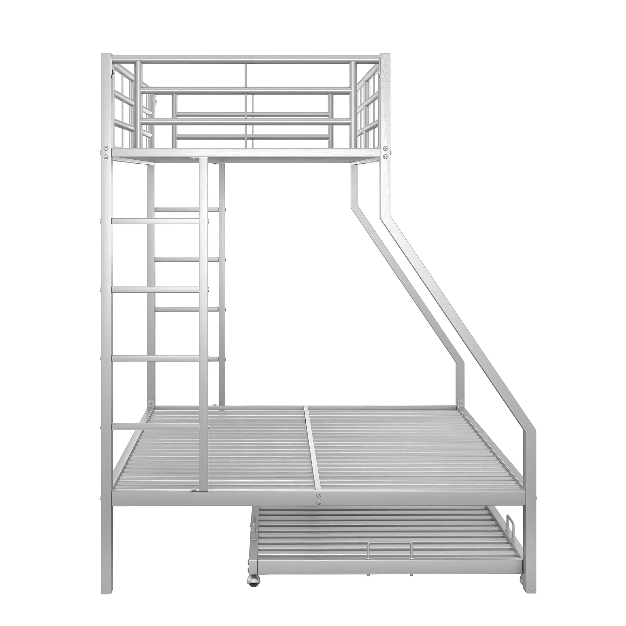 Idemon Letto a castello, letto in metallo con letto estraibile, con scala su entrambi i lati per bambini, adolescenti, adulti, facile da montare, 90 (140) x 200 cm (argento)