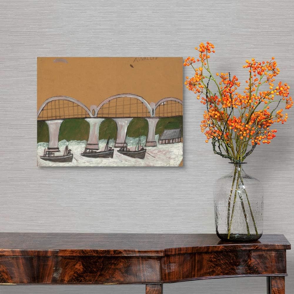 CANVAS ON DEMAND Saltash Bridge Canvas Wall Art Print by Alfred Wallis, Classic, Home Decor, Nautical Artwork,16" x12in