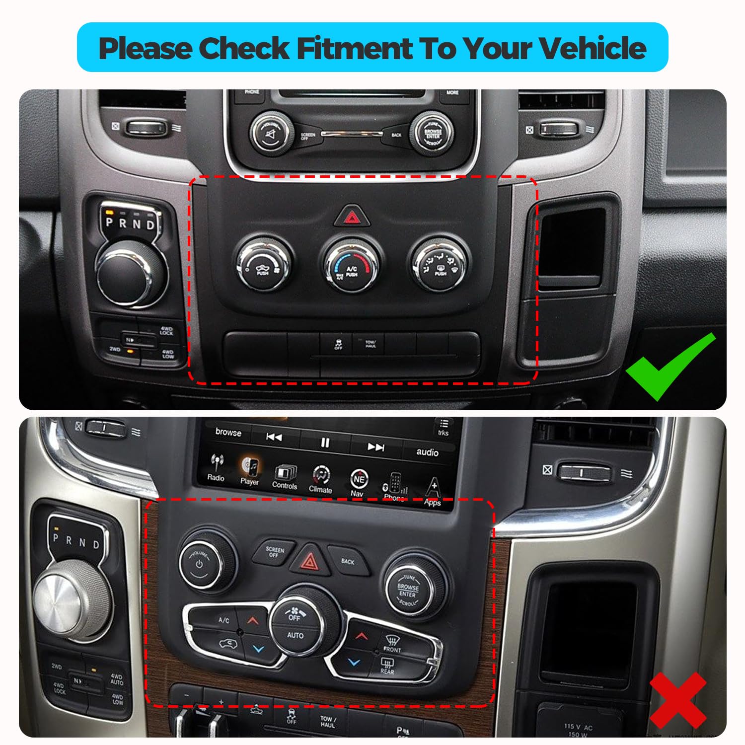 AC Heater Control Unit for Dodge RAM 1500 2500 3500 2013-2018| OEM 68105021AF 68226600AA Direct Replacement | Climate Control Panel with Pry Tool (PRND/RND/PW)