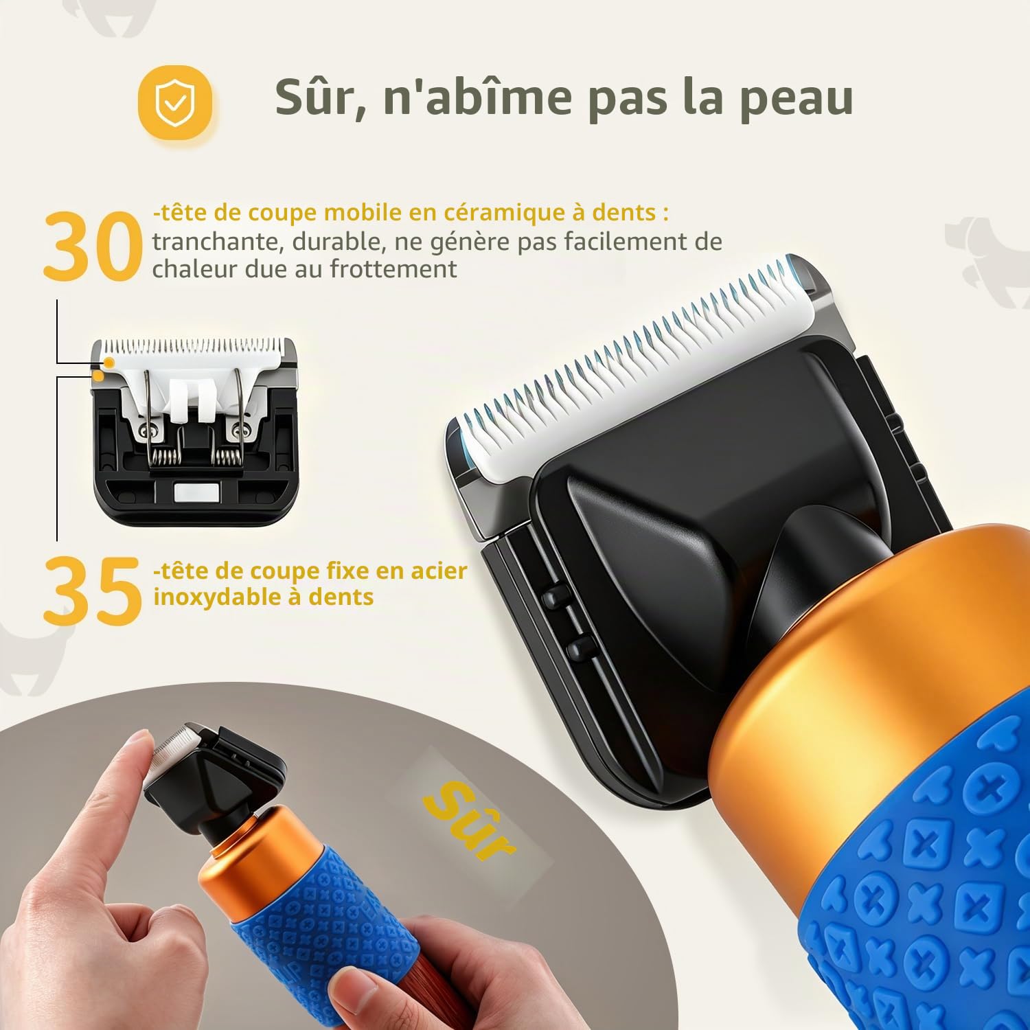 CGOLDENWALL Tondeuse Électrique à Chien/Chat 200W – Câble 3m, Lames Acier Titane/Céramique, Manche Bois Acajou Sûr – Pour Lapins/Autres Animaux, Vitesse 2000-6000tr/min