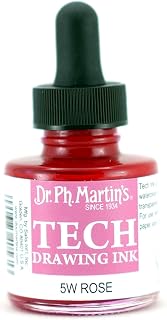 Dr. Ph. Martin's TECH Drawing Ink (5W) Ink Bottle, 1.0 oz, Rose, 1 Bottle