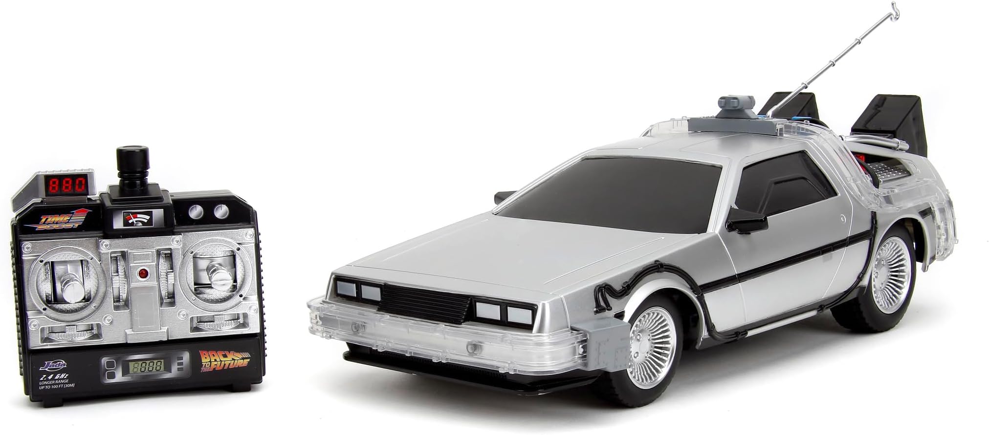 Toys - Back to The Future RC Car, Time Machine, Remote Controlled Vehicle with Turbo and Light Function, Up to 10 km/h, USB Charging Function, 28 cm, for Children from 6 Years, 253256004
