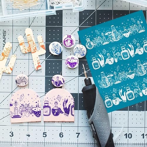 Miniatura 4 de OLYCRAFT Plantillas de arcilla de poción de bruja de 4 x 5 pulgadas, plantilla de pantalla de seda no adhesiva, pantalla de seda de fantasía,