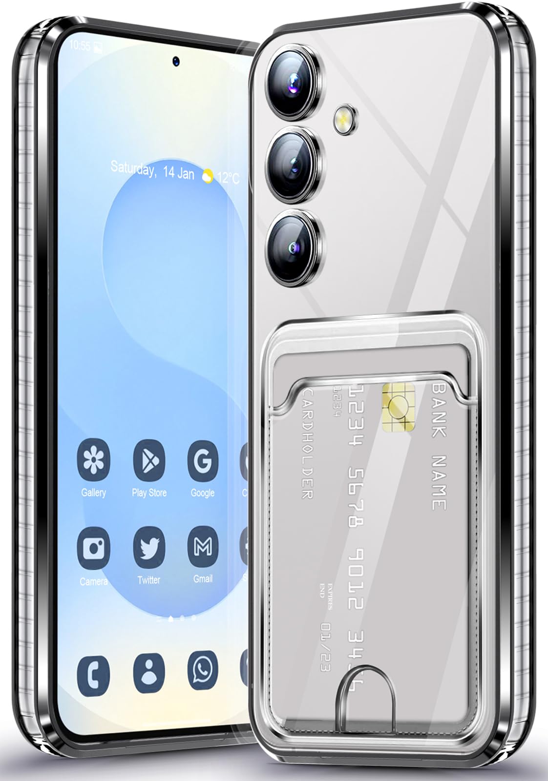 Neivi for Samsung Galaxy S25 Case with Card Holder, Electroplated Flash Bumper Clear Slim Case for Samsung S25 Shockproof Transparent Silicone Cover