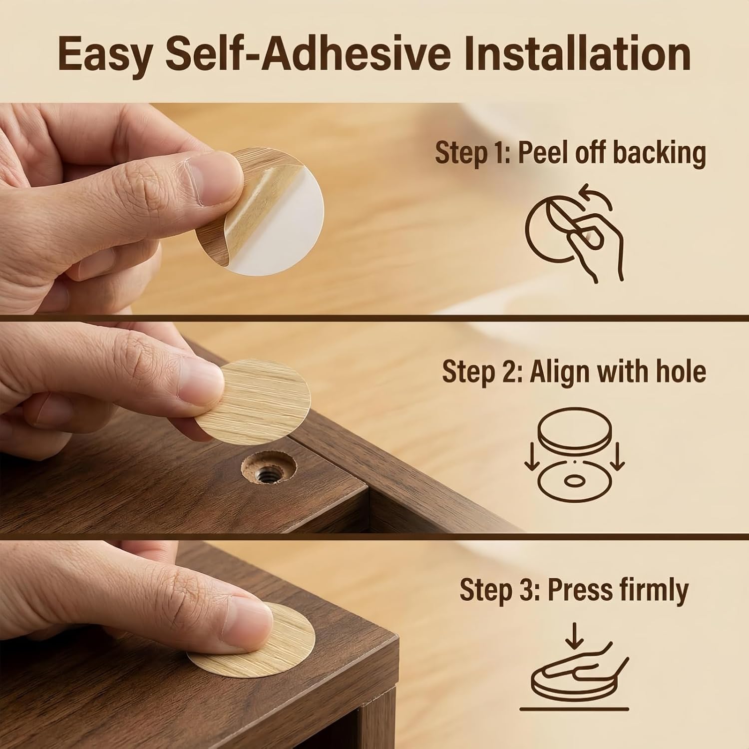 108Pcs Self-Adhesive Screw Caps, Maple White 21mm PVC Hole Stickers for Wooden Furniture, Cabinets, Shelves(Maple)