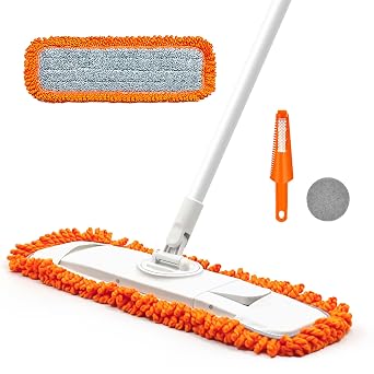 Dust Mop for Floor Cleaning with Washable Microfiber Pad - JEHONN Dry Wet Flat Mop with Scouring Pad for Hardwood, Laminate, Tile, Marble