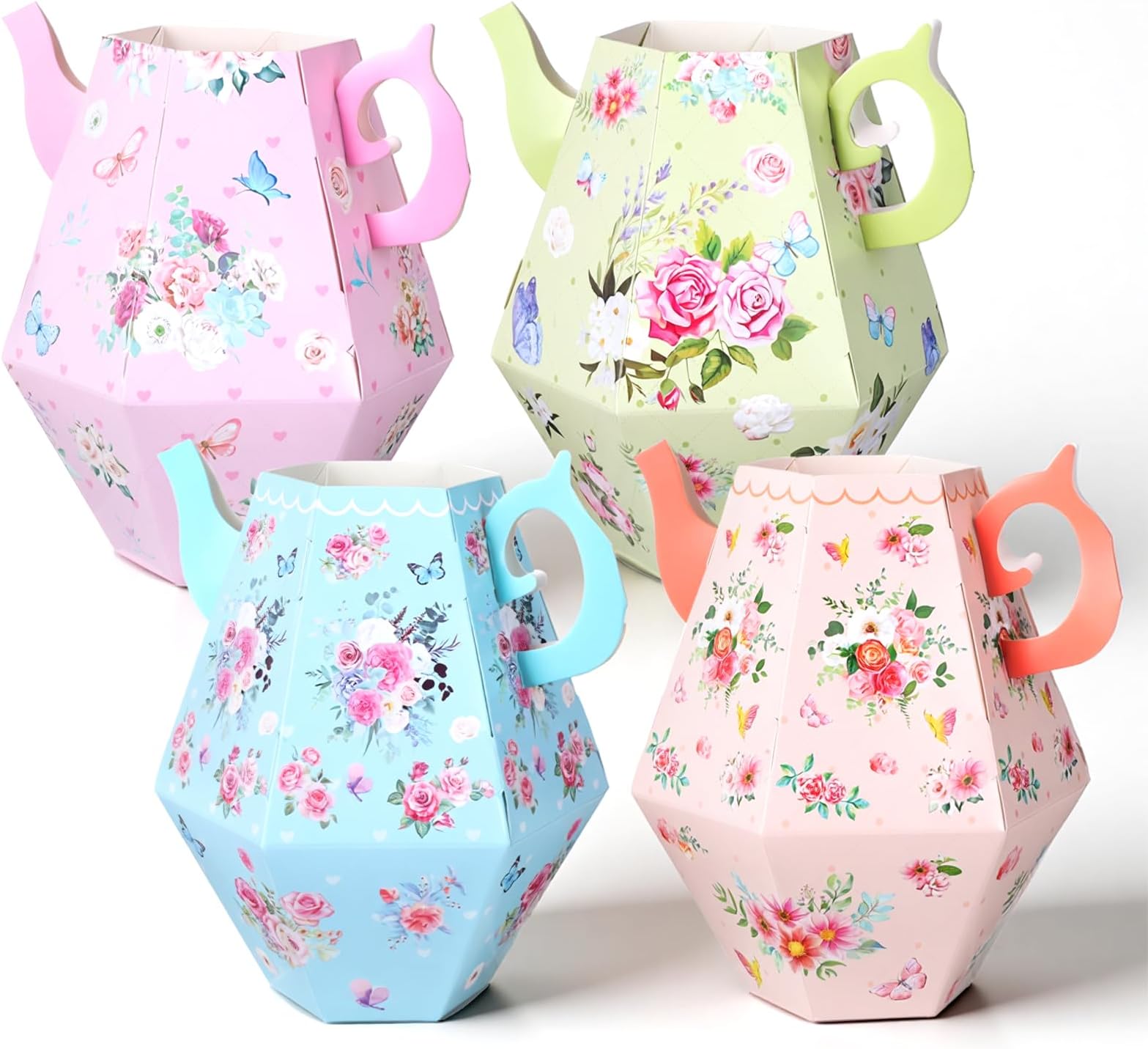 12 Pcs Tea Party Centerpieces for Tables 6.7'' Flower Boxes Floral Teapot Vase Centerpiece for Birthday, Baby Shower, Wedding, Princess Tea Party Supplies