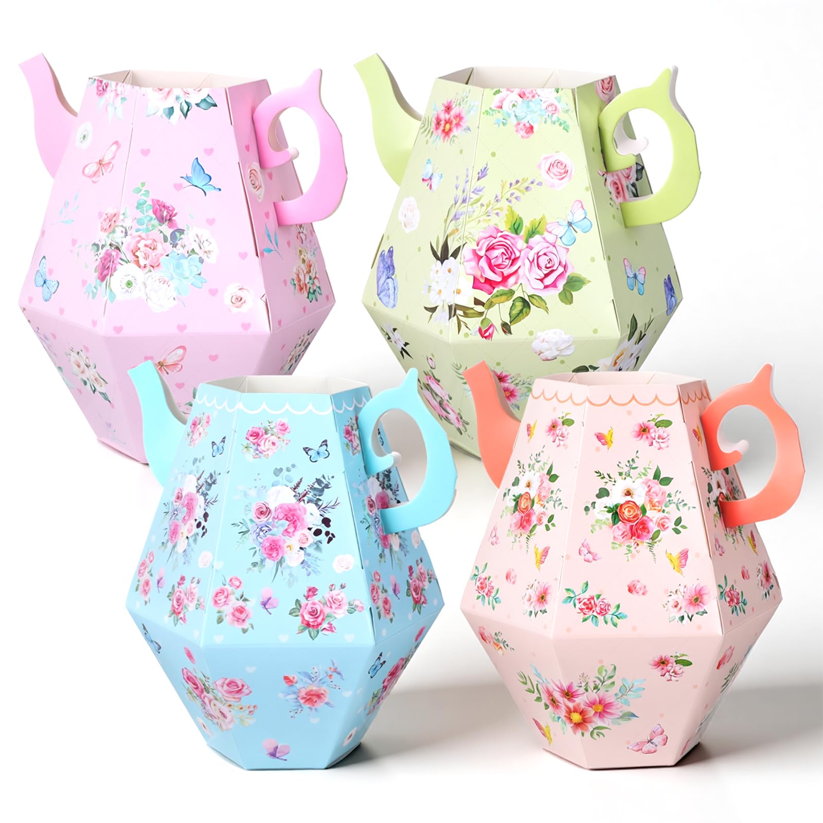 12 Pcs Tea Party Decorations 6.7'' Flower Boxes Floral Teapot Vase Centerpiece for Birthday, Baby Shower, Wedding, Princess Tea Party Supplies