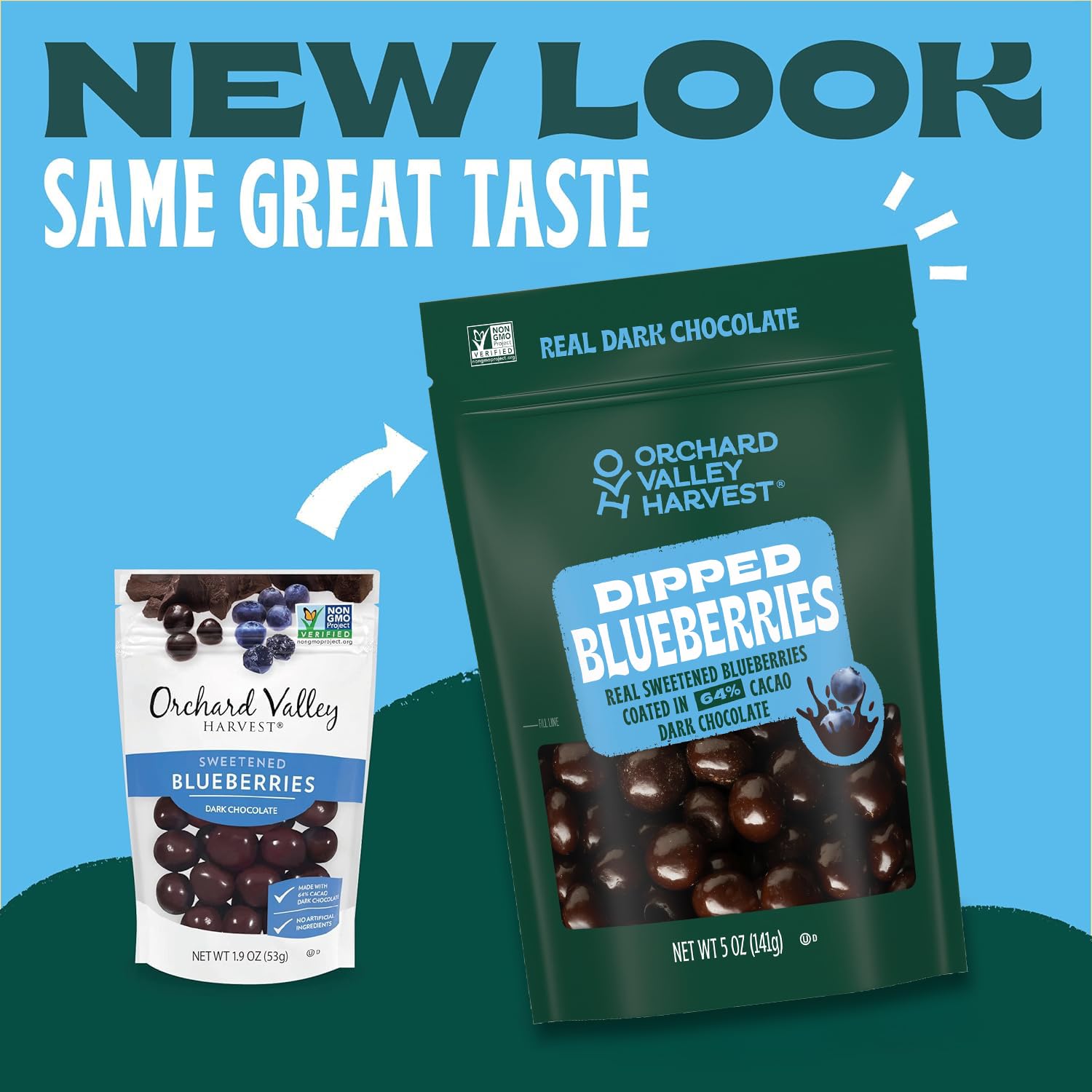 Orchard Valley Harvest Dark Chocolate Dipped Blueberries 5 oz (Pack of 1), Made With Real Sweetened Blueberries, Gluten Free, Non-GMO, Stand Up Bag, On-The-Go Snack For The Whole Family