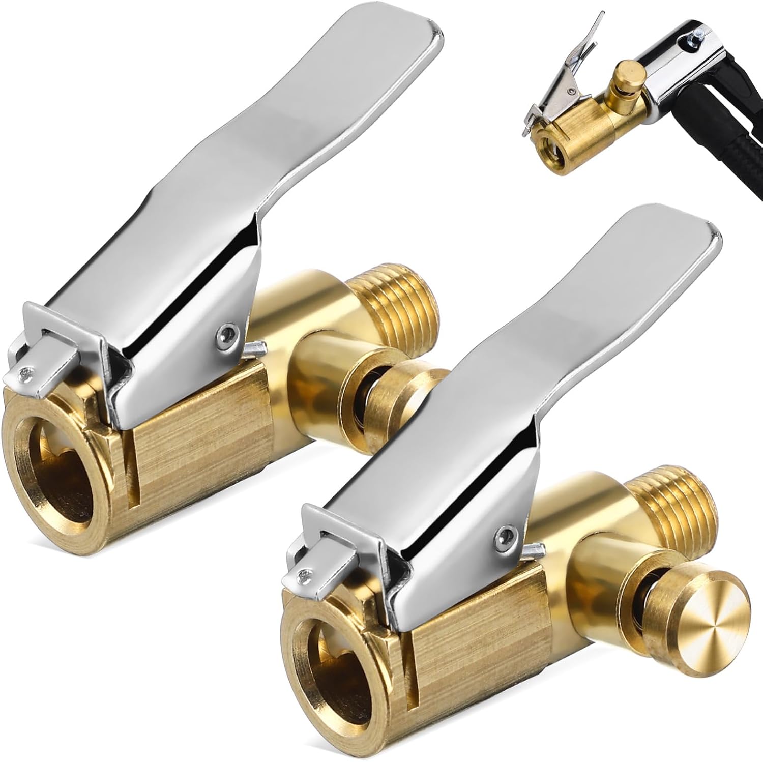 DECHOUS 2Pcs Tire Chuck Quick Connect, Locking Tire Inflator Nozzle & Release Button No Leakage Air Chuck Tire Inflator Clip Adapter for Air Compressor Accessories Guage Pump