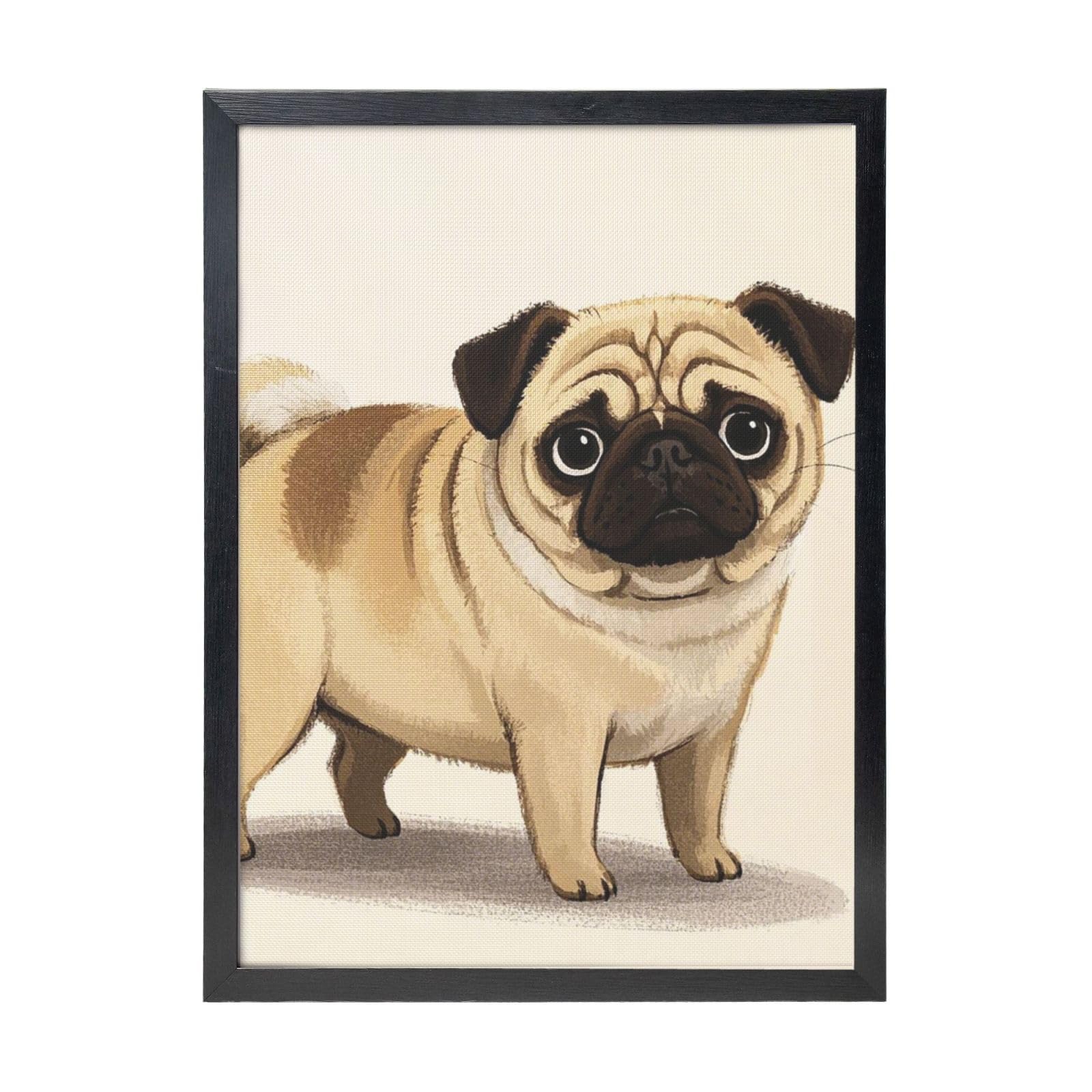 Framed Wall Art - Decorative Canvas Painting cartoon pug Pictures Poster Aesthetic Modern Prints Artwork for Bedroom Office Wall Decor Ready To Hang 12x16 in
