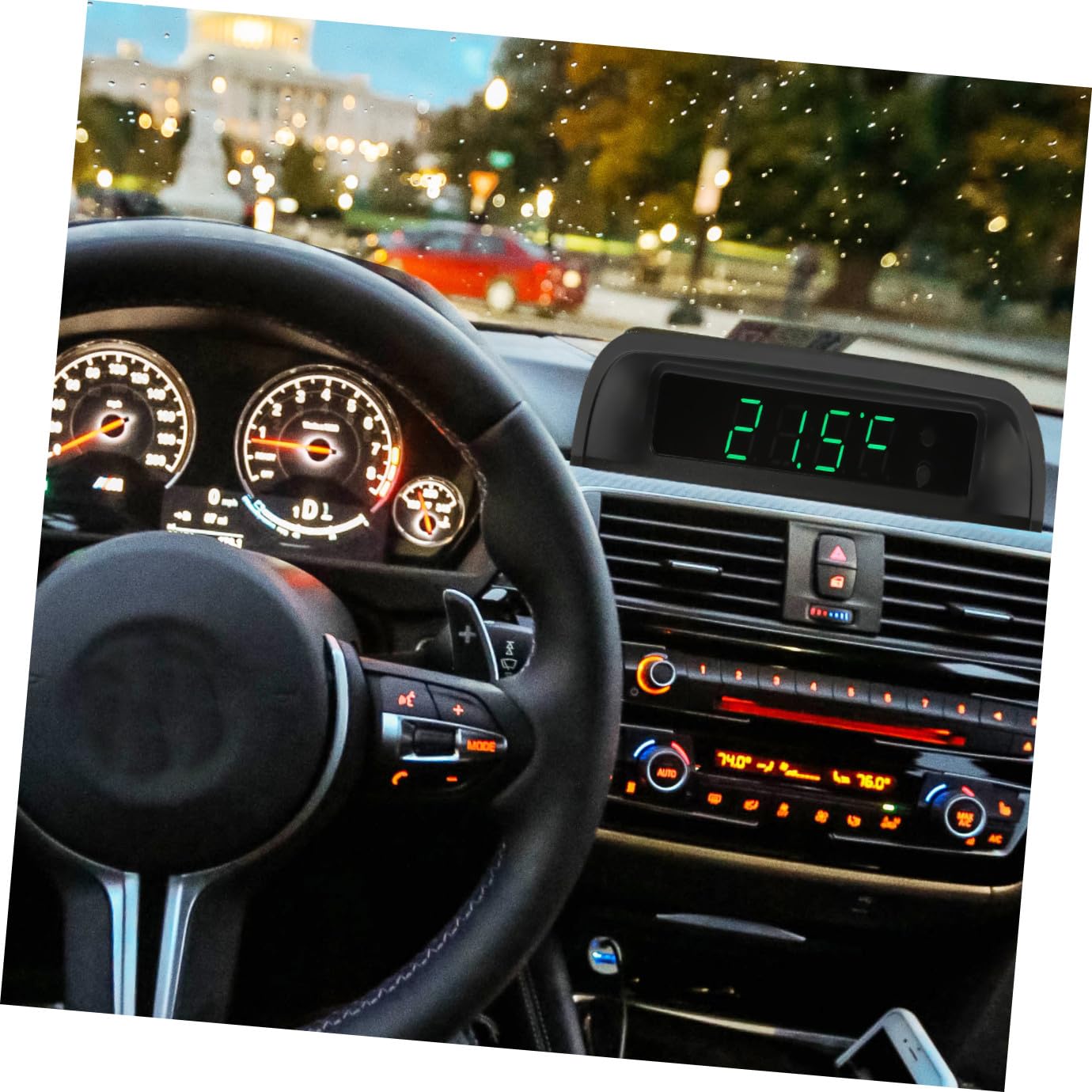 GLEAVI Reloj de Coche Termómetro Digital, Alta Precisión, Pantalla Luminosa, para Salpicadero, Accesorio Interior Abs Negro,