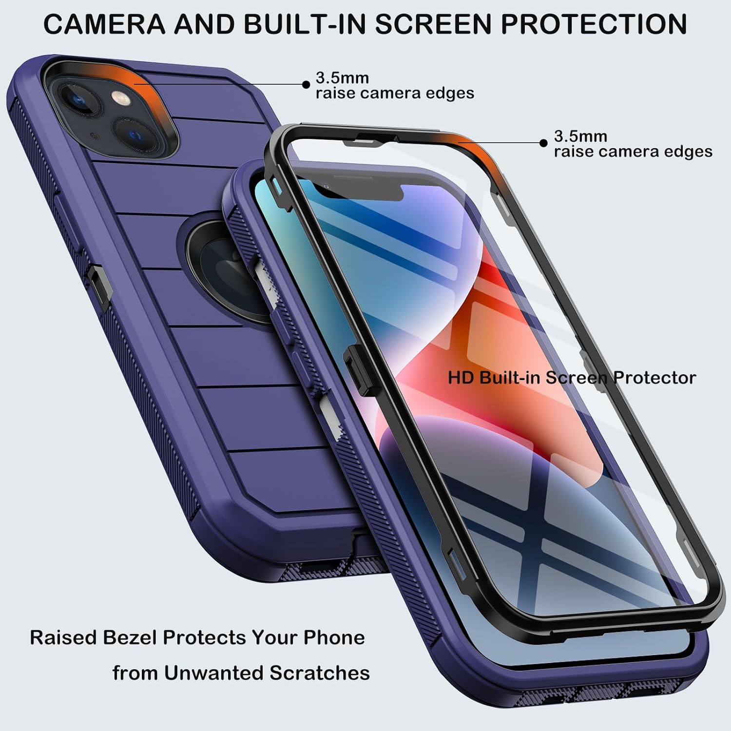 for iPhone 14 Plus Case with Belt Clip Holster,Built-in Screen Protector,Heavy Duty Shockproof Drop Protection Military Grade Rugged Phone Cover with Kickstand for Apple 14 Plus 6.7"(Deep Blue) - Image 2