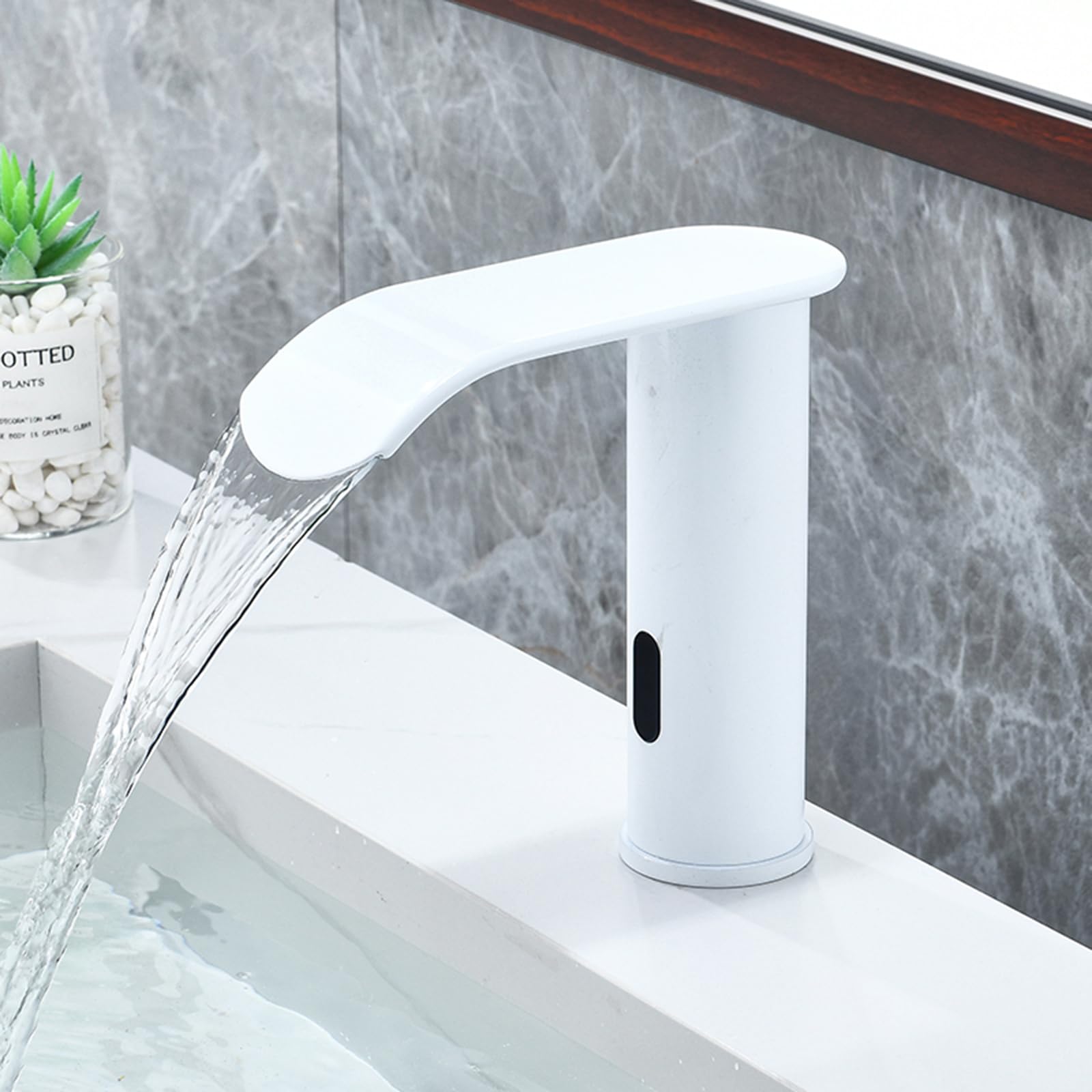 ZYCHSJXA Bathroom Waterfall Mixer Tap Touchless Sensor Battery Hot and Cold Water Infrared Faucet,White