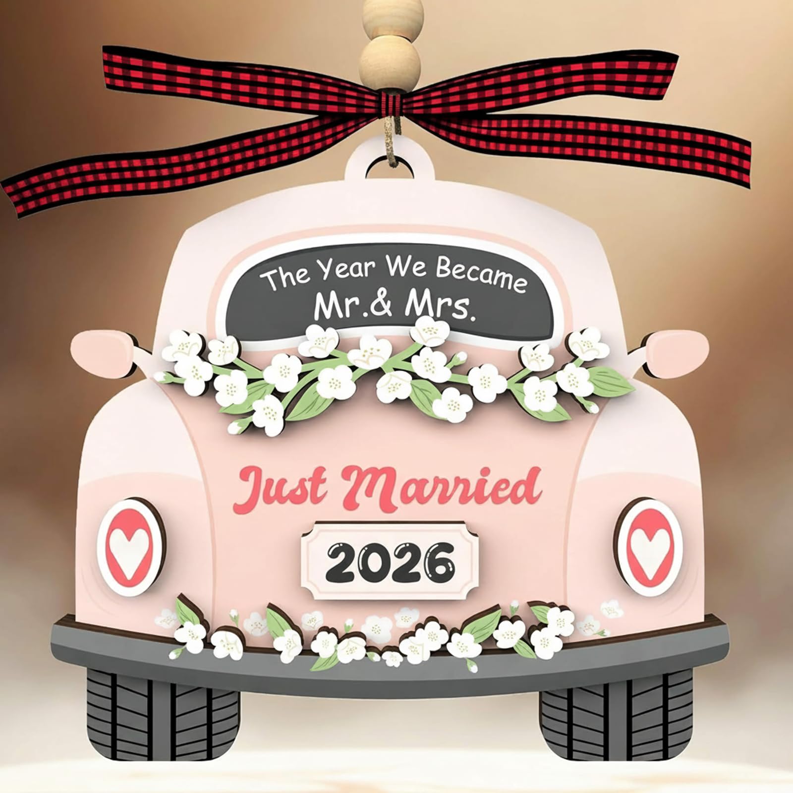 Yunlijia Red Wedding Gifts Mr And Mrs Gifts For Bride And Groom For Couple Engagement Bauble Wedding Newlyweds Wood Marry Plaque Ornament For Bedroom Living Room Happily Keepsake The Year We Became Just Married
