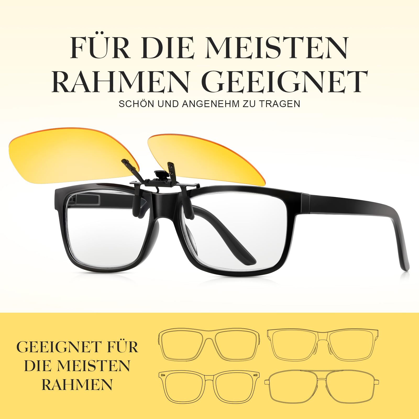 Clip-on Nachtfahrbrille-Nachtbrille zum Autofahren für Herren und Brillenträger-Polarisiert-Reduziert effektiv die Blendung von entgegenkommenden Scheinwerfern-HD Sichtglas(58 * 37mm)