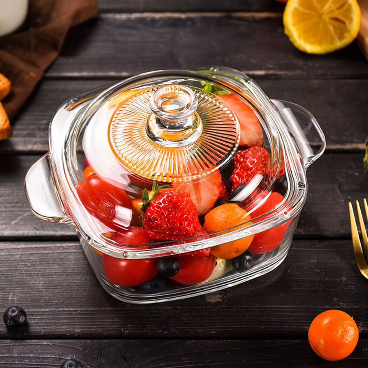 1l Transparente Glasschale mit Deckel Mikrowellengeeignete Bruchsichere Suppenaufbewahrungsschüssel für Snackbar und Tisch mit Klarem Kristalldesign
