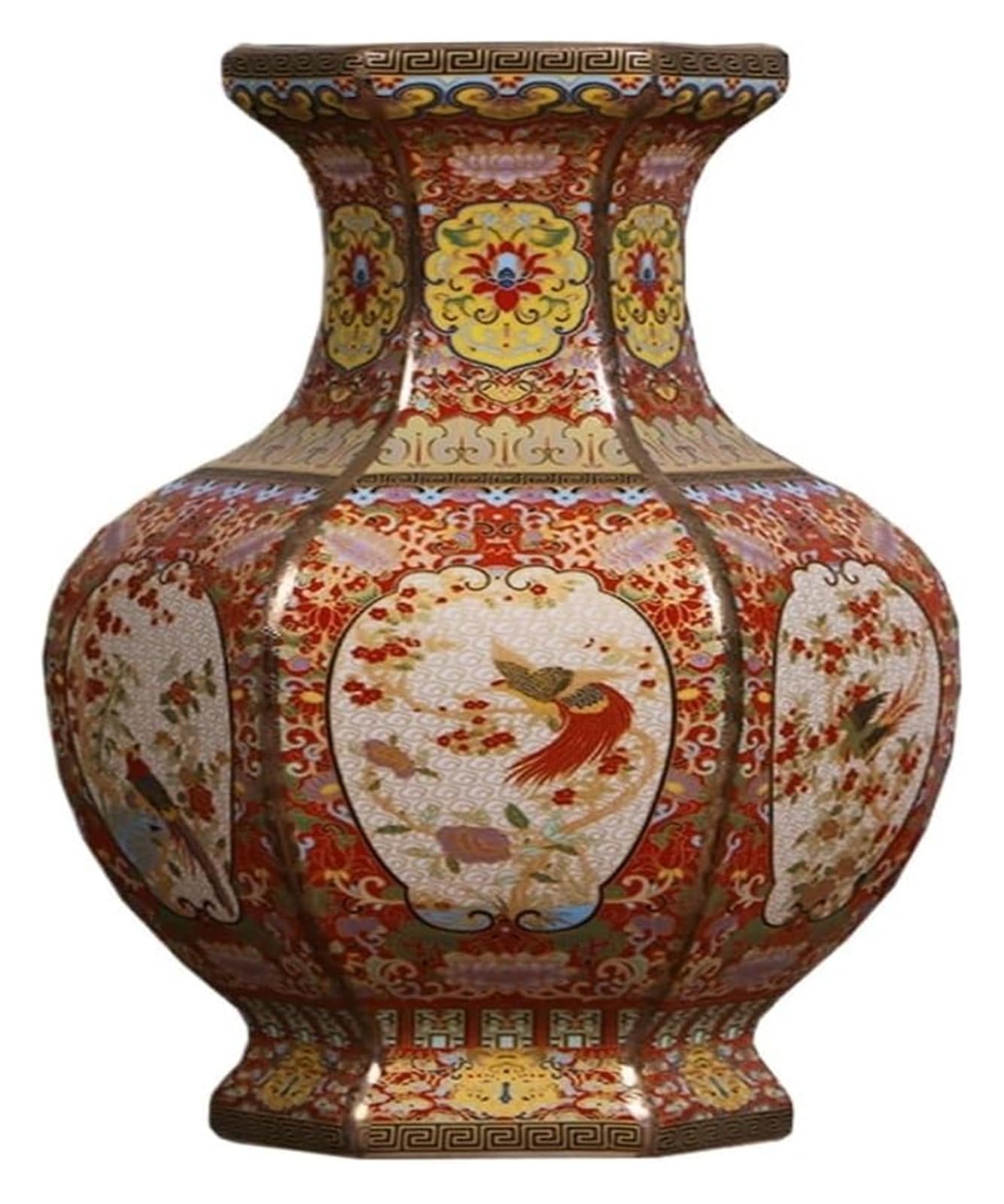 Vase Tabletop Flower Glass Ceramic Enamel Flower And Bird Hexagonal Antique Chinese Ceramic Vase-Y-A