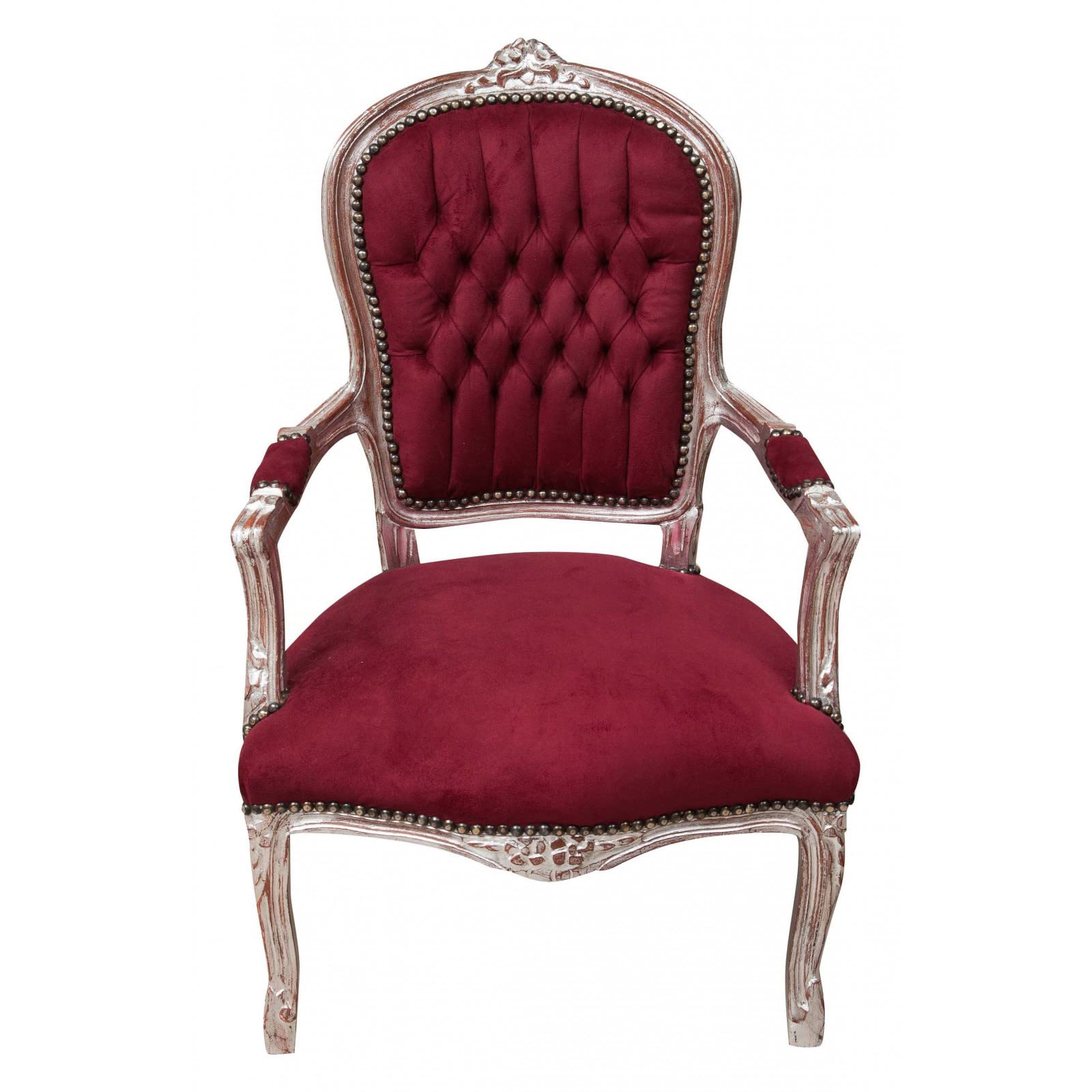 Biscottini Poltrona barocca 102x67x65 cm | Sedie luigi XVI imbottite | Sedia salotto in velluto rosso stile francese | Poltrone stile particolare