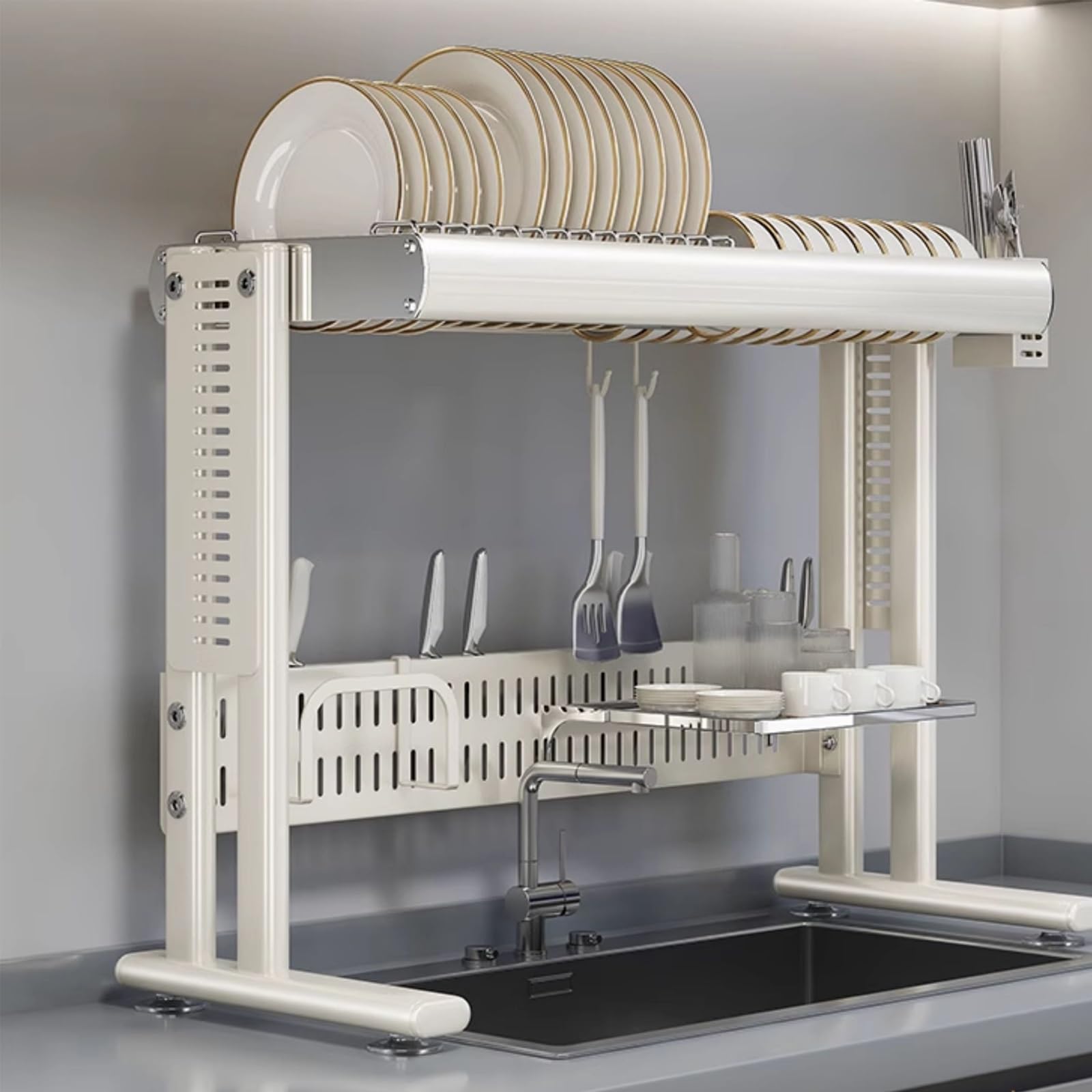 Égouttoir à Vaisselle à Poser sur l'évier, Supports Robustes et épais, en Acier Inoxydable avec Porte-gobelets, pour la Vaisselle et Les Verres dans Un Placard de Cuisine (1 Couche, 73 cm /