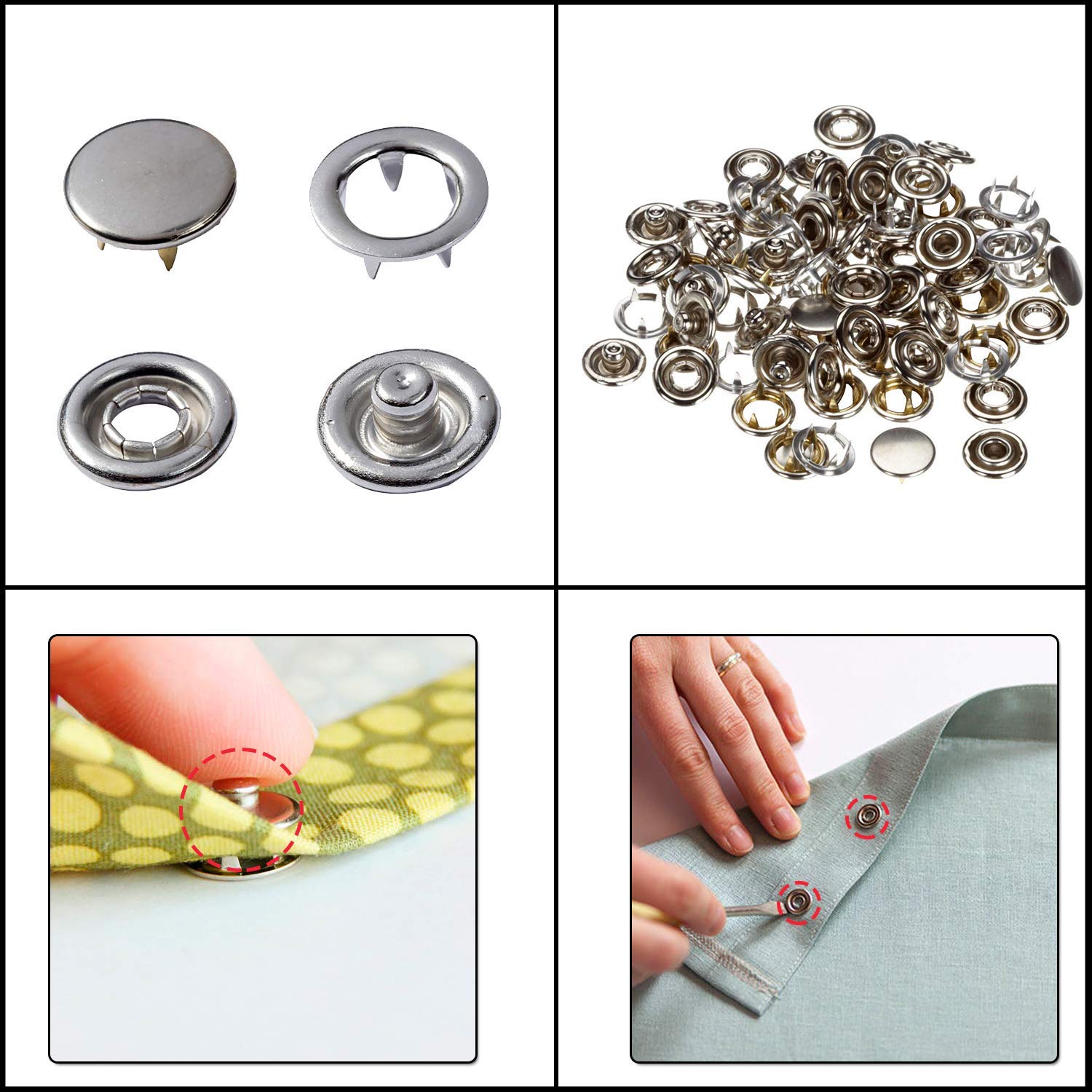 WedDecor Kit Da 100 Bottoni Automatici A Scatto 12mm Con Pinza Pressione - Chiusure In Ottone Per Abbigliamento, Riparazioni, Cucito, Pelletteria, Giacche E Bavaglini - 2