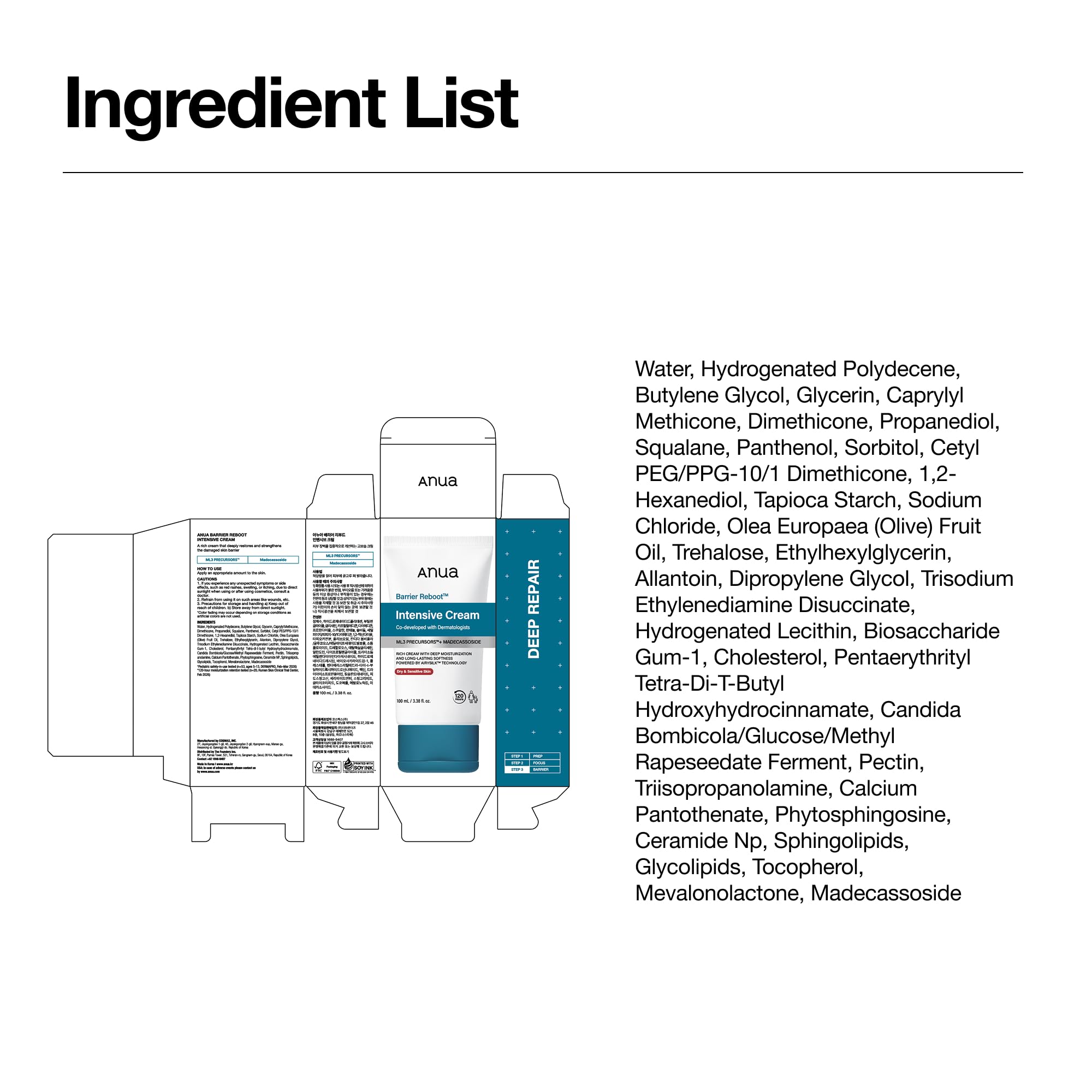 ANUA Barrier Reboot Intensive Cream with Madecassoside & Panthenol