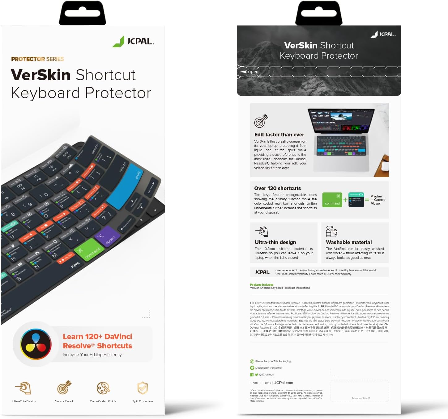 JCPal Davinci Resolve Shortcut Guide Keyboard Cover for Apple MacBook Pro 14 inch / 16 inch (M1–M5), MacBook Air 13 inch / 15 inch (M2–M5) and MacBook Neo (US–Layout)
