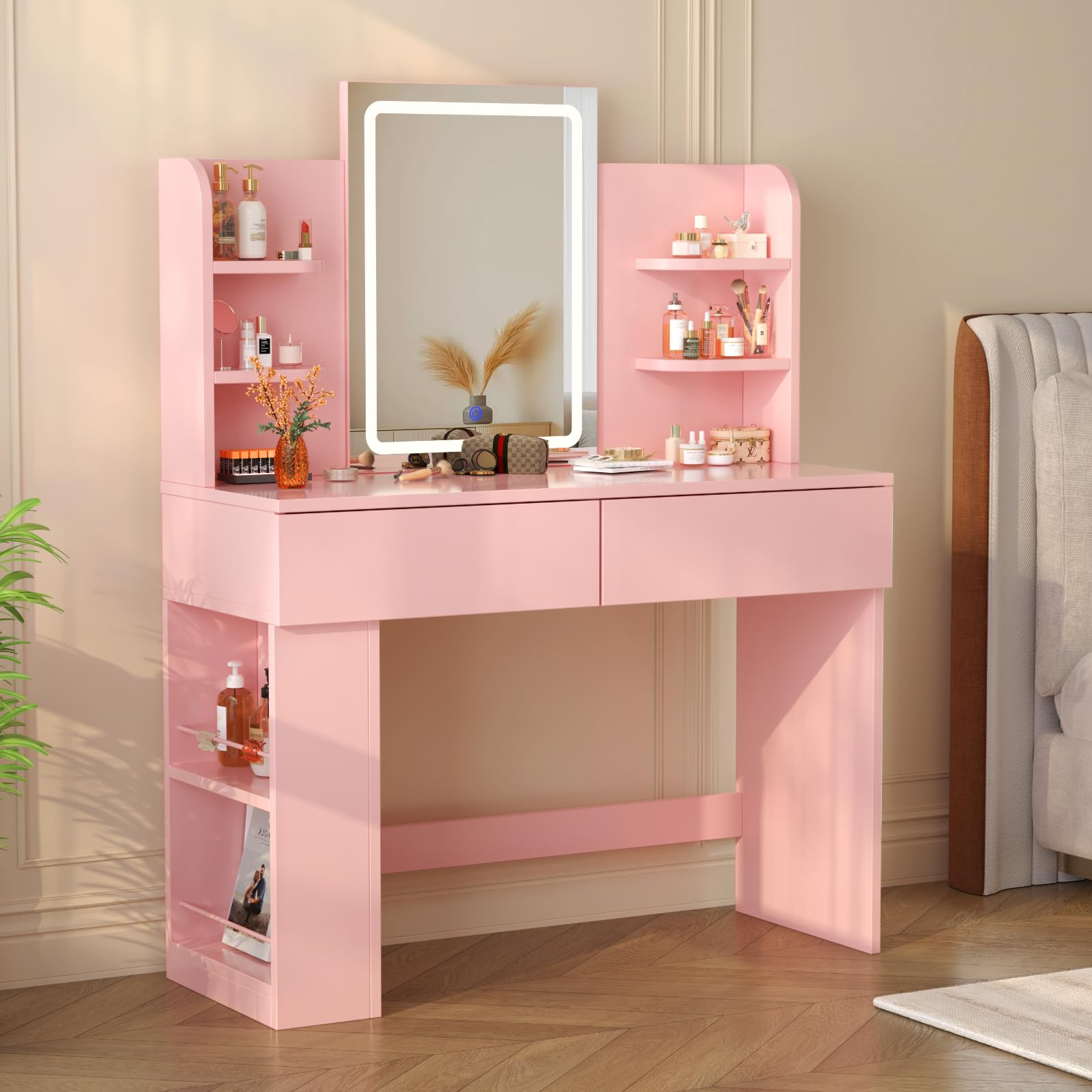 Devoko Grote kaptafel met Verstelbare LED Verlichting en lade, Make-up