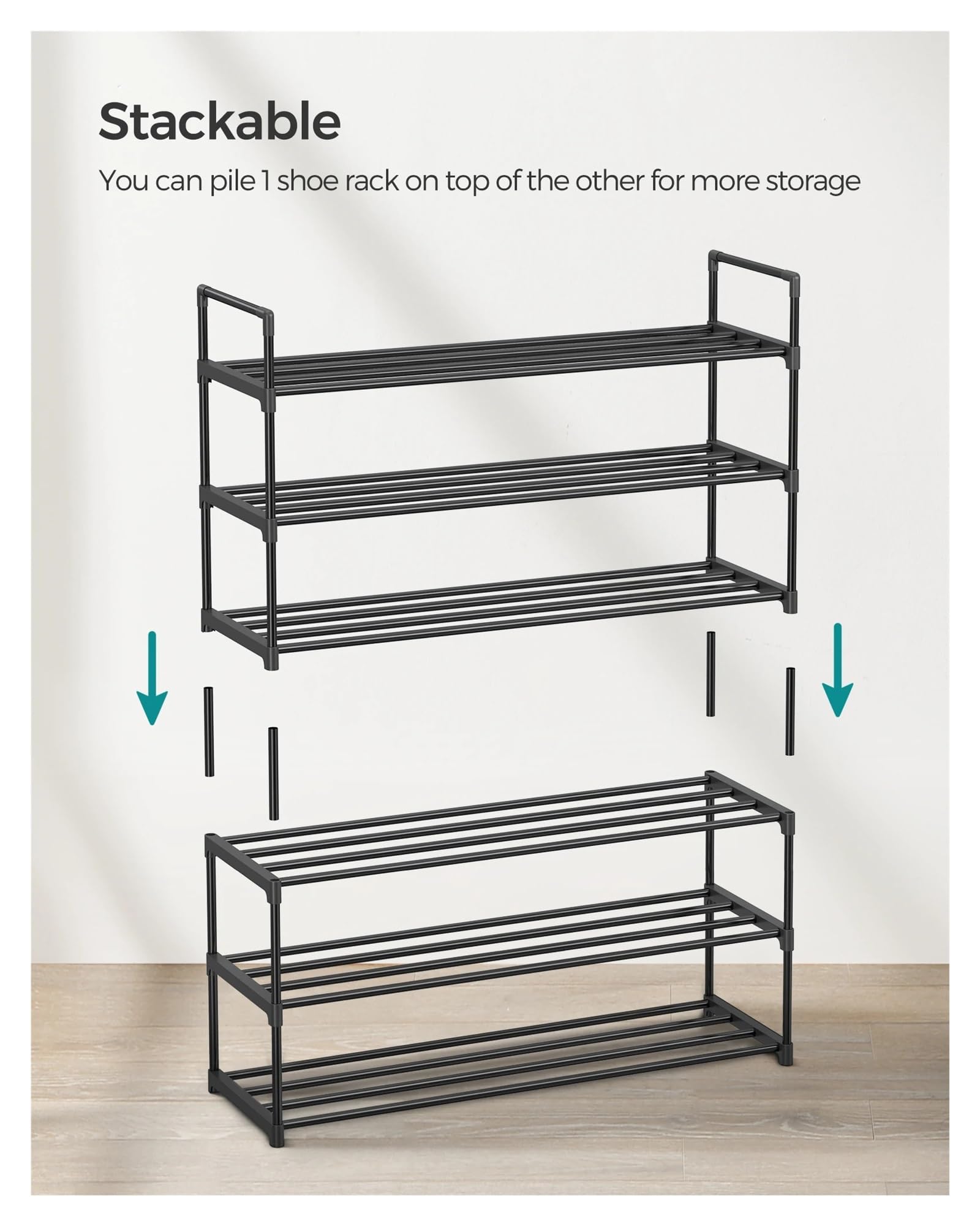 3-Tier Metal Shoe Rack 12-15 Pairs Stackable Shelf
