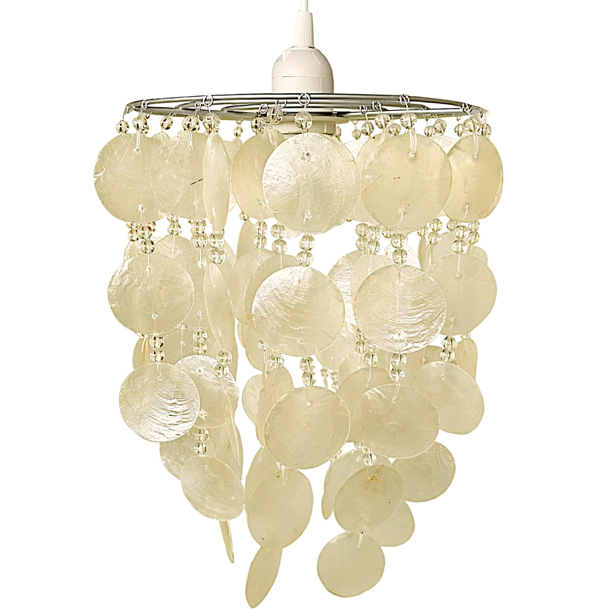 Loxton Lighting Shell Pendant Lampshade, 25 x 30 cm, Natural Capiz with Crystal Beads, Modern Ceiling Light for Bedroom