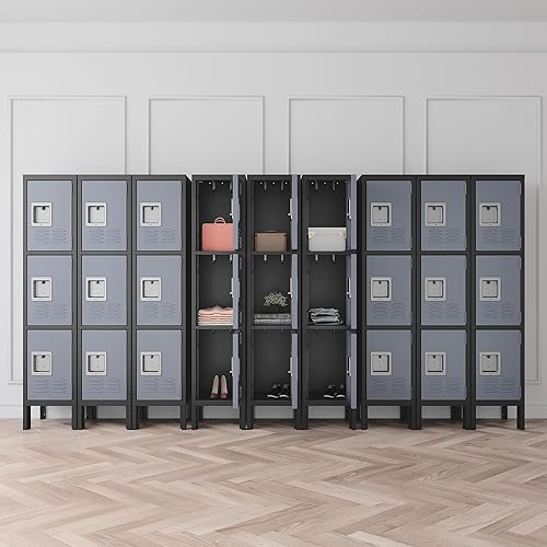Miniatura 7 de Anxxsu Armario de almacenamiento de metal, armario de metal con cerradura para empleados con 3 puertas, armario de acero de 47.3 pulgadas de altura