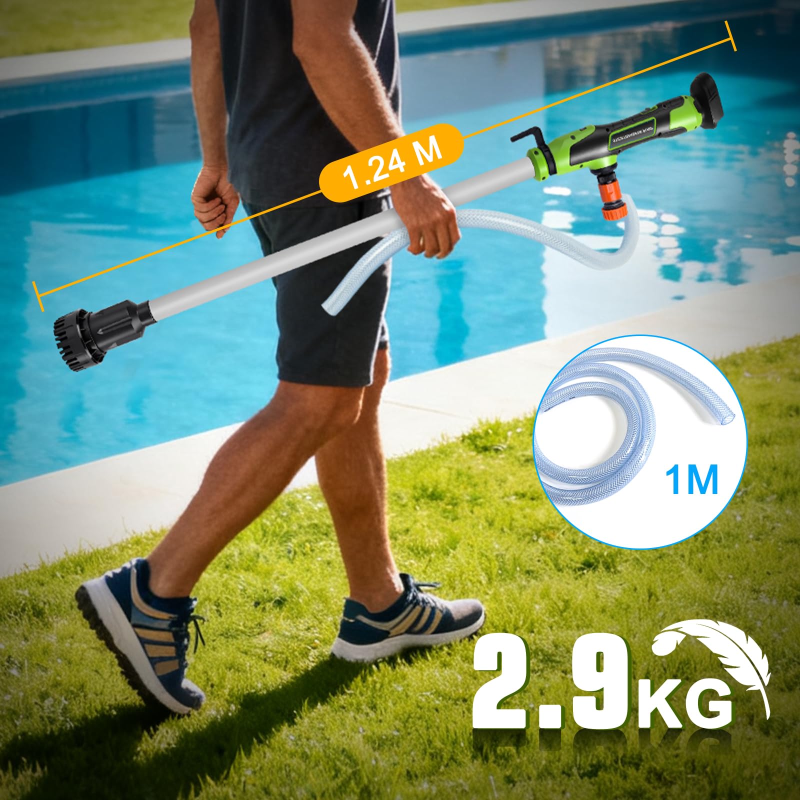 Pompe à eau à batterie avec 2 batteries rechargeables, pompe à eau sans fil, débit maximal 3000 l/h et hauteur d'alimentation 10 m, pompe à pression submersible compatible avec batterie Makita de