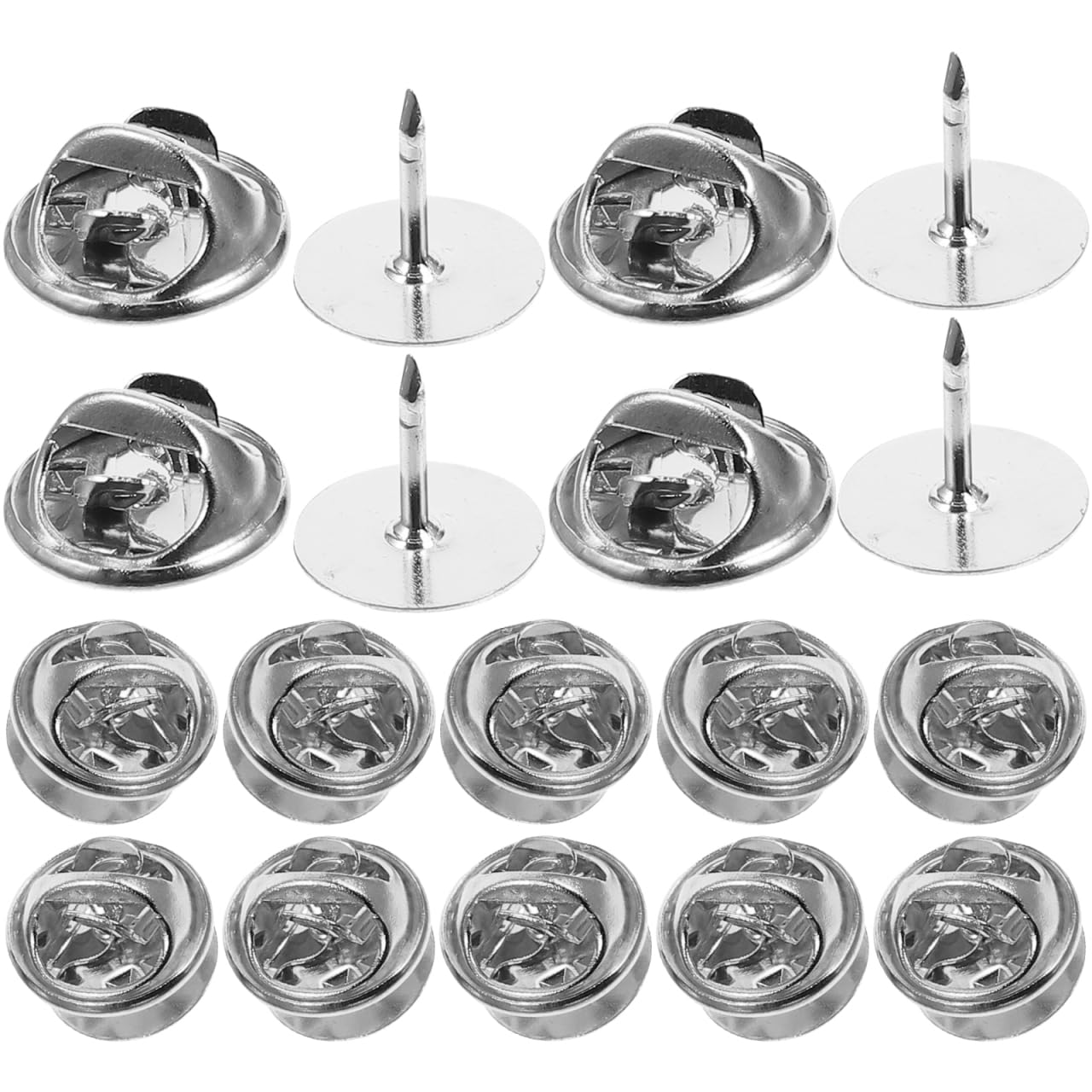 Lurrose ピンバッジ 留め具 50個セット蝶タック キャッチ 針 銅製 金具 10mm バタフライ型 ブローチ タックピン ラペルピン 手芸 DIY パーツ 交換用 土台の広い針 パーツ ピンズ 貼付用 (銀)
