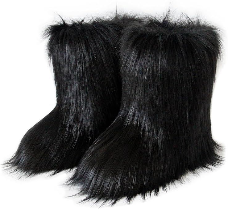 Warm Fur Mid Calf Snow Boots Block Heel Furry Winter Booties